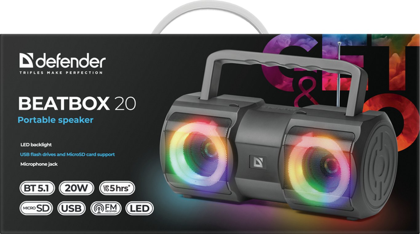 Defender BEATBOX 20 Przenośny głośnik stereo Czarny 20 W