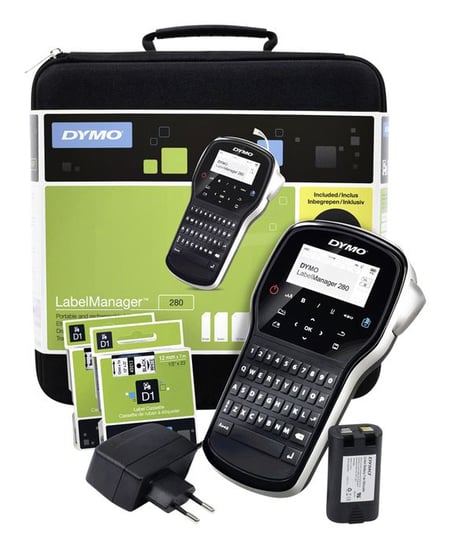 DYMO LabelManager Zestaw ręcznej drukarki etykietDYMO 280, klawiatura QWERTY, 2 rolki etykiet D1 i walizka do przenoszenia