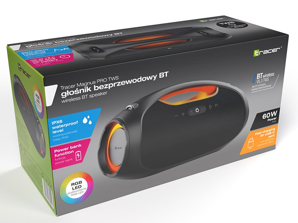 Tracer TRAGLO47226 głośnik przenośny / imprezowy Przenośny głośnik stereo Czarny 60 W