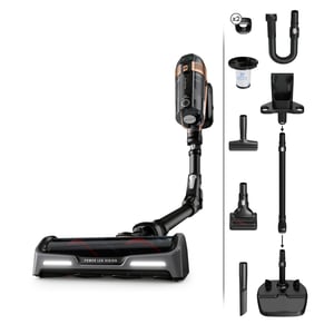 Rowenta X-Force RH99F1 2-i-1-dammsugare med stativ, batteri, torr HEPA-filter, utan påse, 0,9 l, svart, grå
