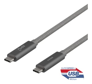 Deltaco USBC-1412M kabel USB USB 3.2 Gen 2 (3.1 Gen 2) 1 m 10 Gbit/s 100 W Szary