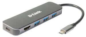 D-Link DUB-2333 dockningsstation, kabelansluten USB Type-C, grå
