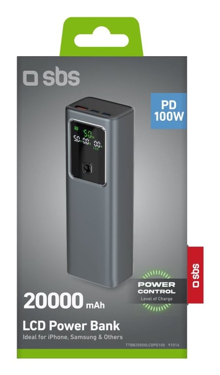 фото Зовнішній акумулятор (павербанк) SBS LCD Power Bank 100W 20000 mAh Grey (TTBB20000LCDPD100)
