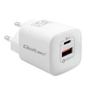 Qoltec 50763 laddare för bärbara enheter: bärbar dator, bärbar spelkonsol, powerbank, smartphone, smartklocka, surfplatta. Vit. Växelström. Snabbladdning. Inbyggd.