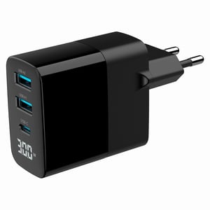 Gembird TA-UC-PDQC30LCD-BK-02 Ladegerät für mobile Geräte, universell, schwarz, Wechselstrom, Schnellladung, intern