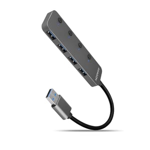 Axagon HUE-MSA Superspeed USB-A-Switch-Hub 4x USB 3.0 aktiv – 20 cm schwarz USB 3.2 Gen 1 (3.1 Gen 1) Typ A 5000 Mbit/s Grau
