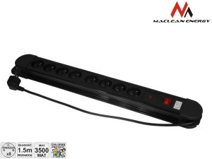 Maclean MCE11 Verteiler 1,5 m, 8 x Netzsteckdose, für den Innenbereich, schwarz