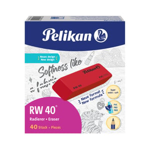 Pelikan RW 40 Eraser, Plastic, Red, 40 pcs.