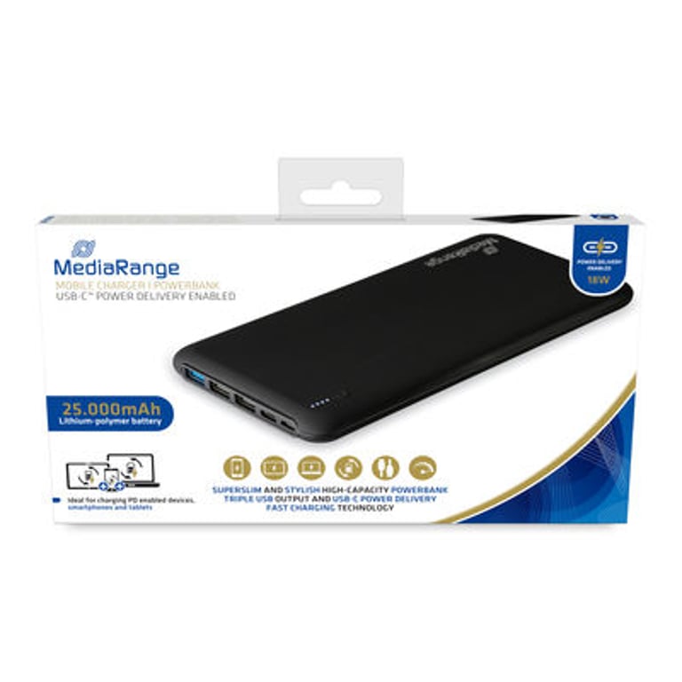 фото Зовнішній акумулятор (павербанк) MediaRange Mobile charger Powerbank 25000mAh with USB-C Power Delivery fast charge technology (MR754)