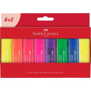 Faber-Castell Textliner 46 finpenna, fin spets, blå, grön, lila, orange, rosa, gul, 8 st.