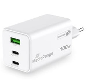 MediaRange MRMA123 laddare för bärbara enheter: bärbar dator, smartphone, surfplatta. Vit. Växelström. Snabbladdning. Inbyggd.