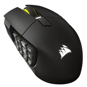 Corsair Scimitar Elite Wireless SE gamingmus. På höger sida: RF Wireless + Bluetooth, optisk, 33 000 DPI
