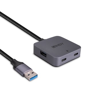 Lindy 43388 huby i koncentratory USB 3.2 Gen 1 (3.1 Gen 1) Type-A 5000 Mbit/s Czarny, Szary