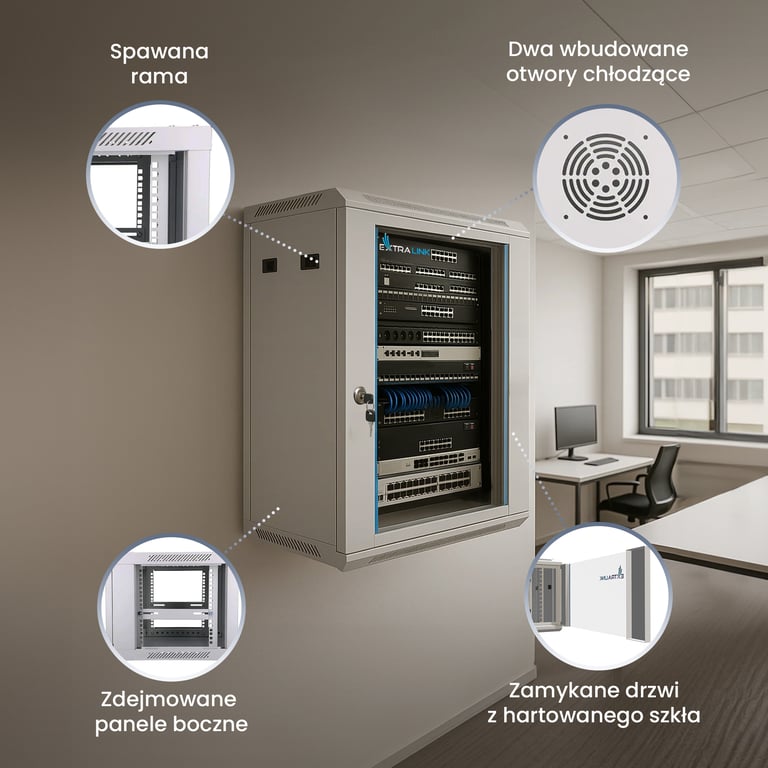 Extralink Szafa rack 18U 600x600 Szara montowana na ścianie