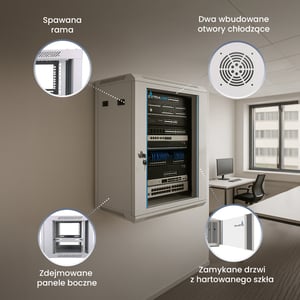 Extralink Szafa rack 18U 600x600 Szara montowana na ścianie