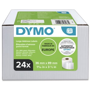 DYMO Original große Adressetiketten für LabelWriter | 36 mm x 89 mm | 24 Rollen à 260 leicht ablösbare Etiketten (6240 Etiketten) | Selbstklebend | Für LabelWriter-Etikettendrucker