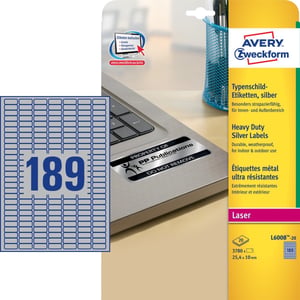 Avery L6008-20 etykiet do nadruku Srebrny Samoprzylepne etykiety do drukowania