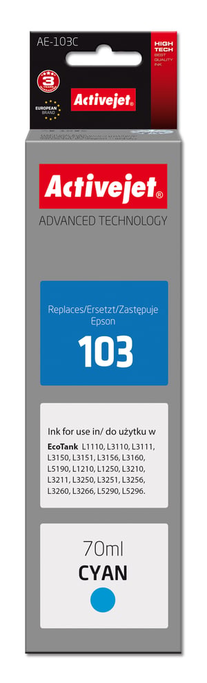 Activejet Tusz AE-103C (zamiennik Epson 103 C13T00S24A; Supreme; 70 ml; błękitny)