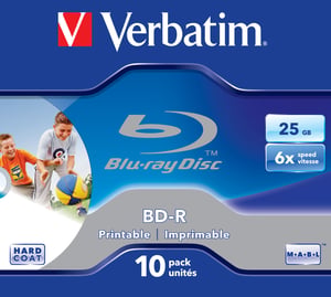 Verbatim BD-R SL 25 GB 6x, tryckbar, 10-pack i jewel case, 10 st.