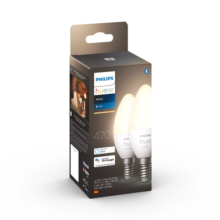 Philips Hue White Inteligentna żarówka E14 świeczka (2 szt.)