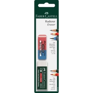 Faber-Castell 188296 suddgummi, blå, röd, vit, 2 st.