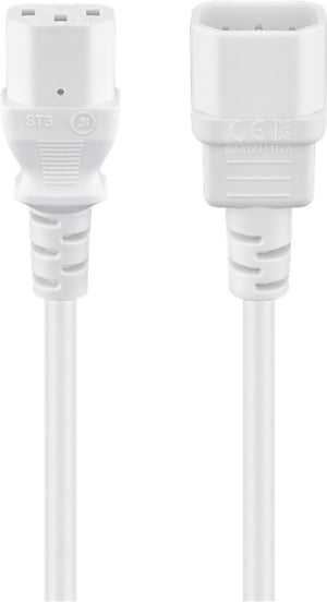 Goobay 97585 Power Cable, White, 3 m, C14 plug, C13 socket