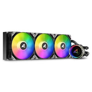 Sharkoon S90 RGB PC-Gehäuse, All-in-One-Flüssigkeitskühler für den Prozessor, 12 cm, schwarz, 1 Stück.