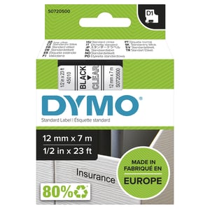 DYMO D1 Original-Etiketten | Schwarzer Aufdruck auf transparentem Band | 12 mm x 7 m | Selbstklebende Etiketten für LabelManager-Etikettendrucker | Hergestellt in Europa