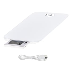 Adler AD 3167W Kitchen Scale, White, Rectangular Top, Electronic Kitchen Scale