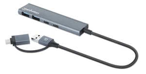 Manhattan 181075 USB 3.2 Gen 1 (3.1 Gen 1) Type-A + Type-C-hubbar och koncentratorer, 5000 Mbit/s, grå