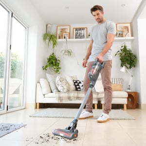 Black & Decker BHFEA18D1 Stabstaubsauger/Elektrobürste 2-in-1-Staubsauger mit Akku, Trockenbetrieb, beutellos, grau, 2 Ah