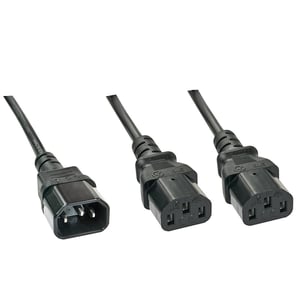 Lindy 30363 Power Cable, Black, 1 m, C14 Panel, 2 x C13