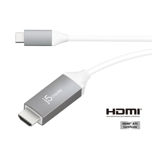 j5create JCC153G HDMI Cable, 1.5 m, HDMI Type C (Mini) to HDMI Type A (Standard), Gray, White