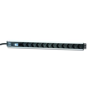 Techly I-CASE STRIP-12SH PDU-Stromverteiler mit 12 Netzanschlüssen, Schwarz, Silber