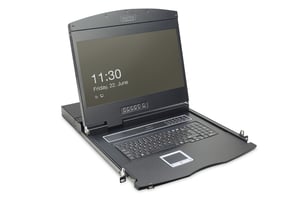 Digitus modulär konsol med 19-tums (48,3 cm) TFT-skärm, 1-portars KVM-switch och pekplatta, tyskt tangentbord