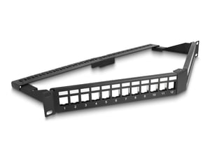 DeLOCK 19″ Keystone Patch Panel, 24 ports with strain relief strip, 1U, angled, black