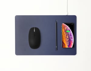 POUT Hands3 Pro Combo - Zestaw, mysz bezprzewodowa i podkładka pod mysz z szybkim ładowaniem bezprzewodowym, kolor ciemny niebieski
