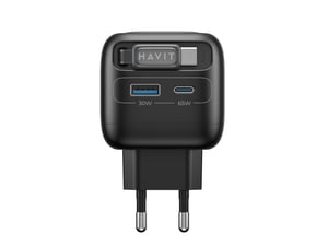 Havit UC253 EU - ładowarka podróżna GaN z rozciąganym kablem, 65 W (czarna)