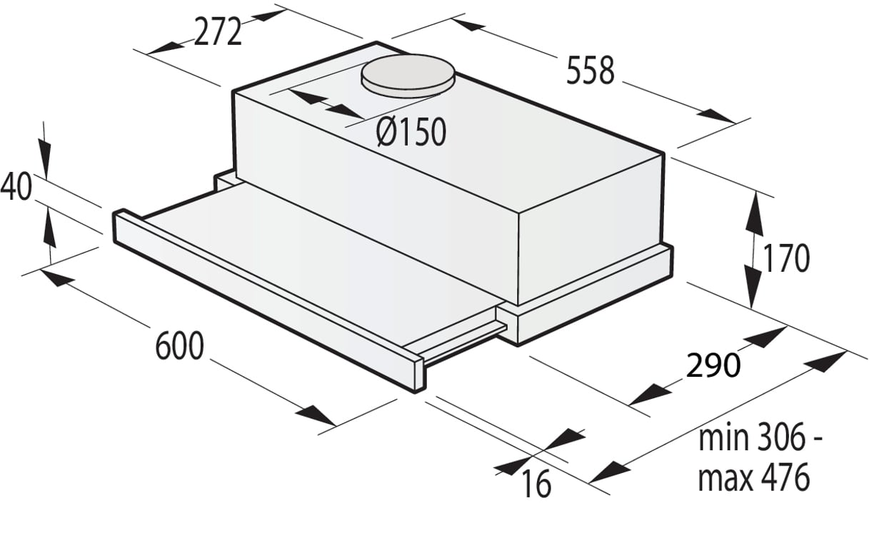 Gorenje TH64E4BG Pół wbudowany (wyciągany) Czarny 450 m³/h