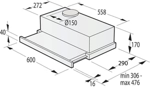 Gorenje TH64E4BG Pół wbudowany (wyciągany) Czarny 450 m³/h