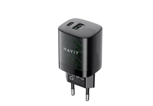 Havit UC303 EU - dwuportowa ładowarka podróżna GaN 30 W, czarna