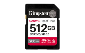 Kingston Technology 512 GB Canvas React Plus SDXC UHS-II 280R/150W U3 V60 för Full HD/4K