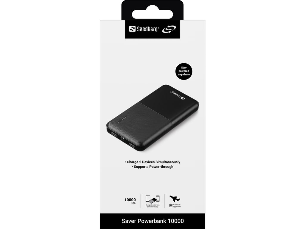 фото Зовнішній акумулятор (павербанк) Sandberg 10000mAh Saver USB-C Micro-USB output: USB-A*2 Total 5V/2.4A (320-34)