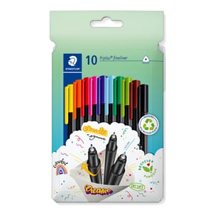 Staedtler 334 C10 Superfine-Fineliner Schwarz, Blau, Braun, Grün, Hellblau, Hellgrün, Orange, Rosa, Rot, Gelb, 10 Stück.