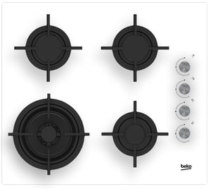 Beko HILW64122SW Cooktop, White, Built-in, 60 cm, Gas, 4 zones