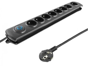 Qoltec 50114 ochrona przeciwprzepięciowa Czarny 8 x gniazdo sieciowe 230 V 3 m