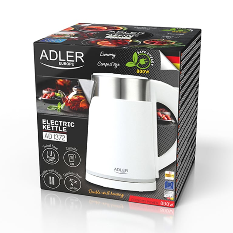 Adler AD 1372W czajnik elektryczny 0,6 l 800 W Metaliczny, Biały