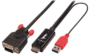 Lindy 41457 adapter kablowy 3 m HDMI + USB VGA (D-Sub) Czarny, Czerwony