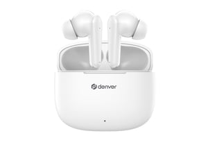 Denver TWE-48W True Wireless Stereo (TWS) hörlurar med öronsnäckor, Bluetooth-anslutning för samtal och musik, vit
