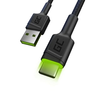 Green Cell KABEL KABGC06 GC RAY USB - USB-C 120CM, ZIELONY LED, SZYBKIE ŁADOWANIE ULTRA CHARGE, QC 3.0